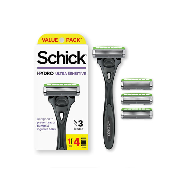 Schick Hydro Ultra Sensitive Razors for Men, 1 Mens Razor Handle with 4 Razor Blades Refills