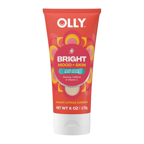 OLLY Bright Body Scrub with Ginseng, Caffeine & Vitamin C, 6 oz