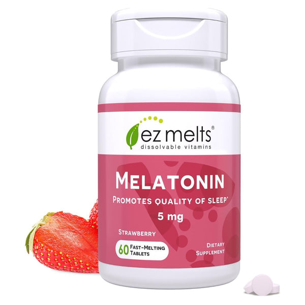EZ Melts Dissolvable Melatonin, 5 mg, Sugar-Free, 2-Month Supply, Strawberry-Flavored
